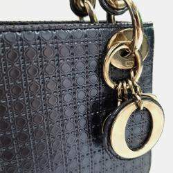 Pre Owned Christian Dior Grey Metallic Leather Micro Cannage Mini Lady Dior Bag