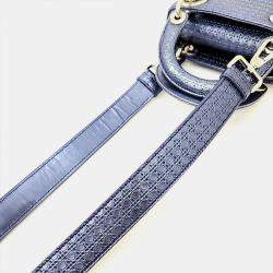Pre Owned Christian Dior Blue Metallic Leather Micro Cannage Mini Lady Dior Bag