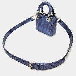 Pre Owned Christian Dior Blue Metallic Leather Micro Cannage Mini Lady Dior Bag
