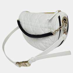 Christian Dior White/Black Cannage Leather Medium Vibe Hobo