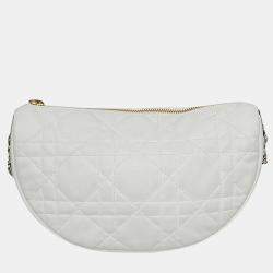 Christian Dior White/Black Cannage Leather Medium Vibe Hobo