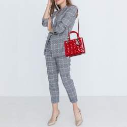 Pre Owned Dior Red Cannage Patent Leather Medium Lady Dior Tote