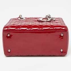 Pre Owned Dior Red Cannage Patent Leather Medium Lady Dior Tote
