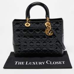 Pre Owned Dior Black Cannage Patent Leather Large Lady Dior Tote