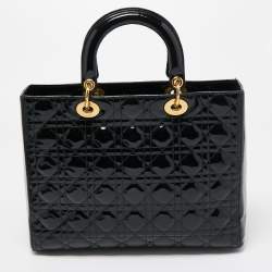 Pre Owned Dior Black Cannage Patent Leather Large Lady Dior Tote