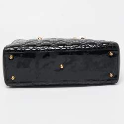 Pre Owned Dior Black Cannage Patent Leather Large Lady Dior Tote