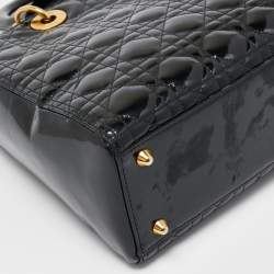 Pre Owned Dior Black Cannage Patent Leather Large Lady Dior Tote