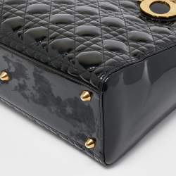 Pre Owned Dior Black Cannage Patent Leather Large Lady Dior Tote