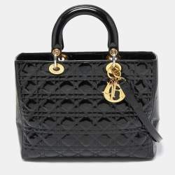 Pre Owned Dior Black Cannage Patent Leather Large Lady Dior Tote