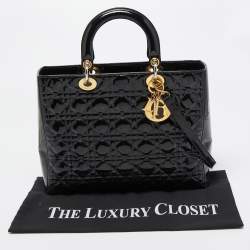 Pre Owned Dior Black Cannage Patent Leather Large Lady Dior Tote