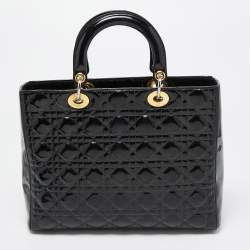 Pre Owned Dior Black Cannage Patent Leather Large Lady Dior Tote