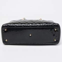 Pre Owned Dior Black Cannage Patent Leather Large Lady Dior Tote