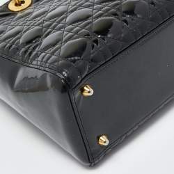 Pre Owned Dior Black Cannage Patent Leather Large Lady Dior Tote