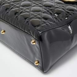 Pre Owned Dior Black Cannage Patent Leather Large Lady Dior Tote