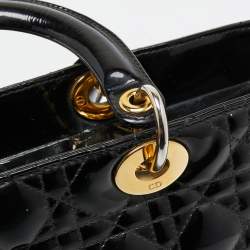 Pre Owned Dior Black Cannage Patent Leather Large Lady Dior Tote