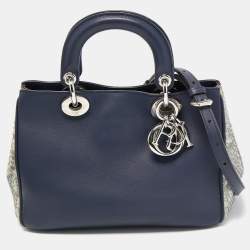 Pre Owned Dior Blue/Beige Python and Leather Small Diorissimo Tote