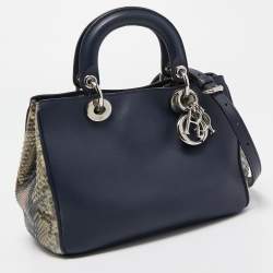Pre Owned Dior Blue/Beige Python and Leather Small Diorissimo Tote