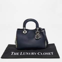 Pre Owned Dior Blue/Beige Python and Leather Small Diorissimo Tote