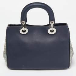 Pre Owned Dior Blue/Beige Python and Leather Small Diorissimo Tote