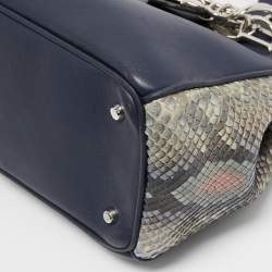 Pre Owned Dior Blue/Beige Python and Leather Small Diorissimo Tote