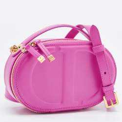 Pre Owned Dior Pink Leather CD Signature Oval Camera Crossbody Bag