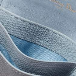 Pre Owned Dior Light Blue Leather Saddle Flap Card Case