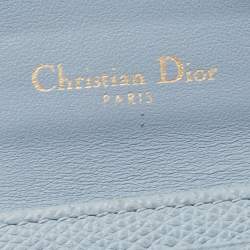 Pre Owned Dior Light Blue Leather Saddle Flap Card Case