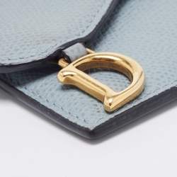 Pre Owned Dior Light Blue Leather Saddle Flap Card Case
