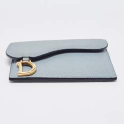 Pre Owned Dior Light Blue Leather Saddle Flap Card Case