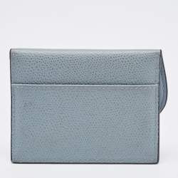 Pre Owned Dior Light Blue Leather Saddle Flap Card Case