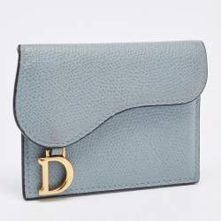 Pre Owned Dior Light Blue Leather Saddle Flap Card Case