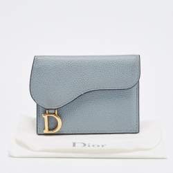Pre Owned Dior Light Blue Leather Saddle Flap Card Case
