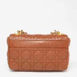 Pre Owned Dior Brown Cannage Leather Small Caro Shoulder Bag