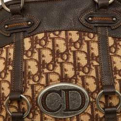 Pre Owned Dior Beige/Brown Oblique Canvas and Leather Vintage Trotter Satchel