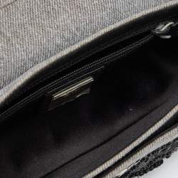 Pre Owned Dior Grey Canvas Hardcore Sequin/Bead Embellished Baguette Bag