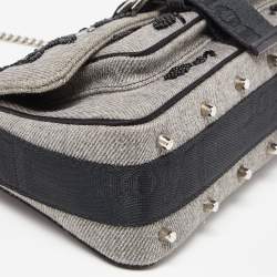 Pre Owned Dior Grey Canvas Hardcore Sequin/Bead Embellished Baguette Bag