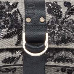 Pre Owned Dior Grey Canvas Hardcore Sequin/Bead Embellished Baguette Bag