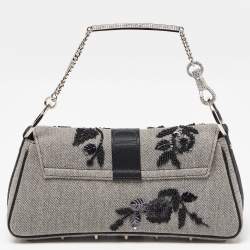 Pre Owned Dior Grey Canvas Hardcore Sequin/Bead Embellished Baguette Bag