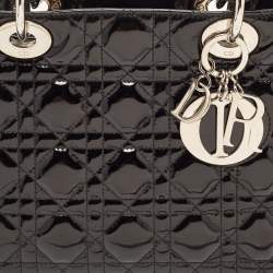 Pre Owned Dior Black Cannage Patent Leather Medium Lady Dior Tote