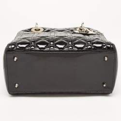 Pre Owned Dior Black Cannage Patent Leather Medium Lady Dior Tote