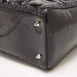 Pre Owned Dior Black Cannage Patent Leather Medium Lady Dior Tote