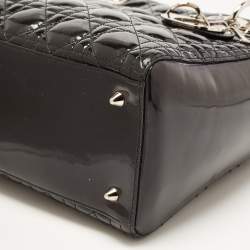 Pre Owned Dior Black Cannage Patent Leather Medium Lady Dior Tote