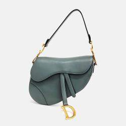 Pre Owned Christian Dior Green Grained Calfskin Leather Mini Saddle Bag