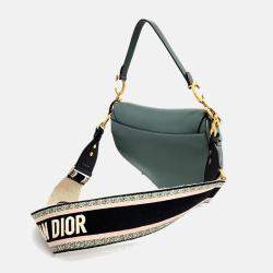 Pre Owned Christian Dior Green Grained Calfskin Leather Mini Saddle Bag