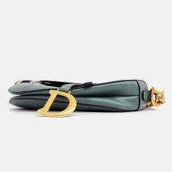 Pre Owned Christian Dior Green Grained Calfskin Leather Mini Saddle Bag