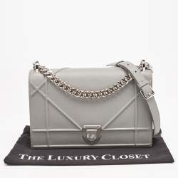 Pre Owned Dior Grey Leather Medium Diorama Flap Shoulder Bag