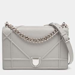 Pre Owned Dior Grey Leather Medium Diorama Flap Shoulder Bag