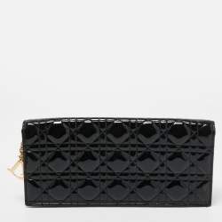 Pre Owned Dior Black Cannage Patent Leather Lady Dior Long Chain Clutch