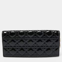 Pre Owned Dior Black Cannage Patent Leather Lady Dior Long Chain Clutch