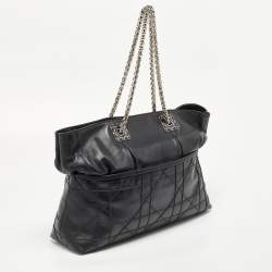 Pre Owned Dior Black Cannage Leather Granville Chain Link Tote